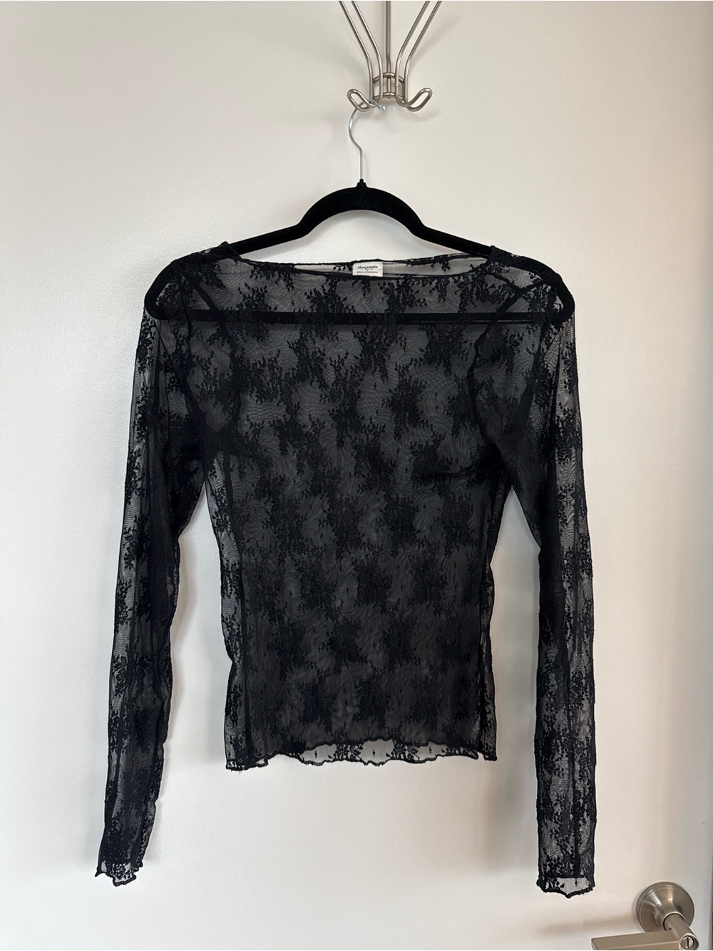 Abercrombie & Fitch Sheer Black Lace Long-Sleeve Top